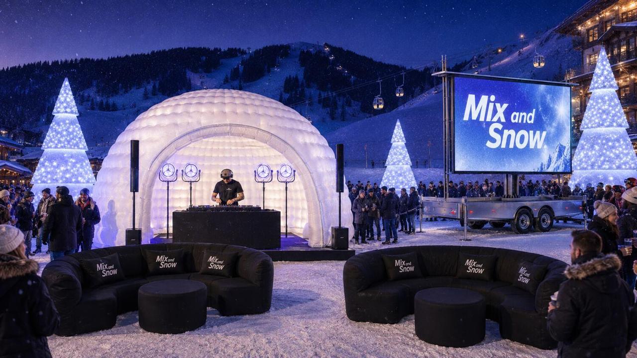 Igloo, écran LED et salons FATPOP pendant un après-ski Mix et Snow