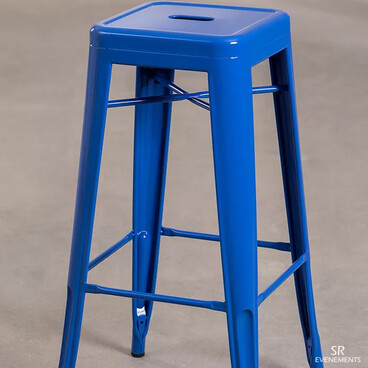 Tabouret haut métal type Tolix bleu roi