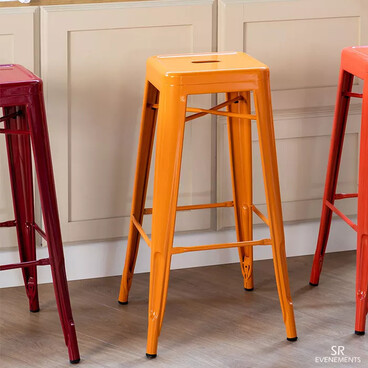 Tabouret haut métal type Tolix orange